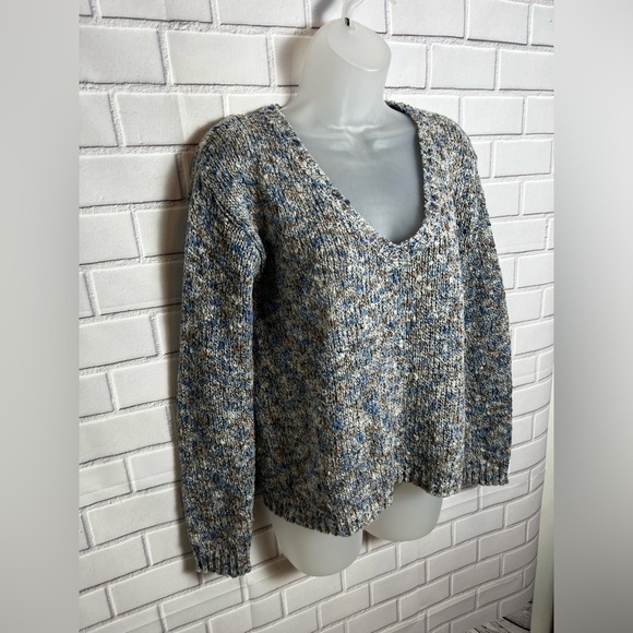 Forever 21 Womens Medium Knit Sweater Blue Grey Brown Long Sleeve V Neck - Picture 3 of 6